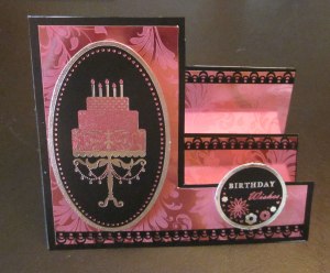pink and black side step card
